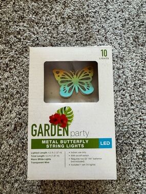 NIB One Garden Party Metal Butterfly String Lights